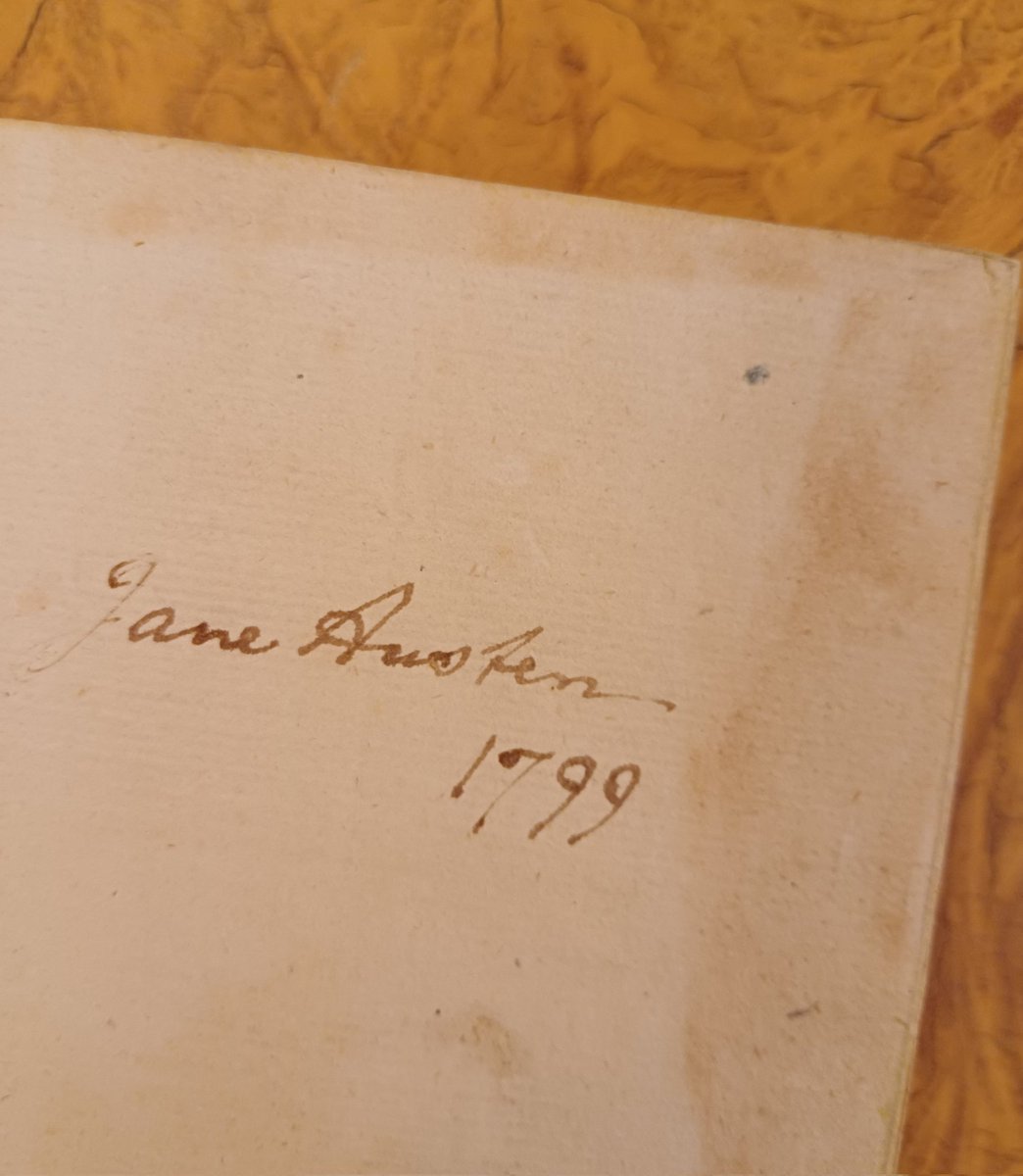 Lucy_Worsley's tweet photo. My pals at @theUL (the University Library Cambridge) gave me the treat of holding one of Jane Austen's books. Not one she wrote, but one she owned herself, and wrote her name in. Stay tuned for some exciting Jane Austen news from me next week! 😉 https://t.co/PwWRRqTww5