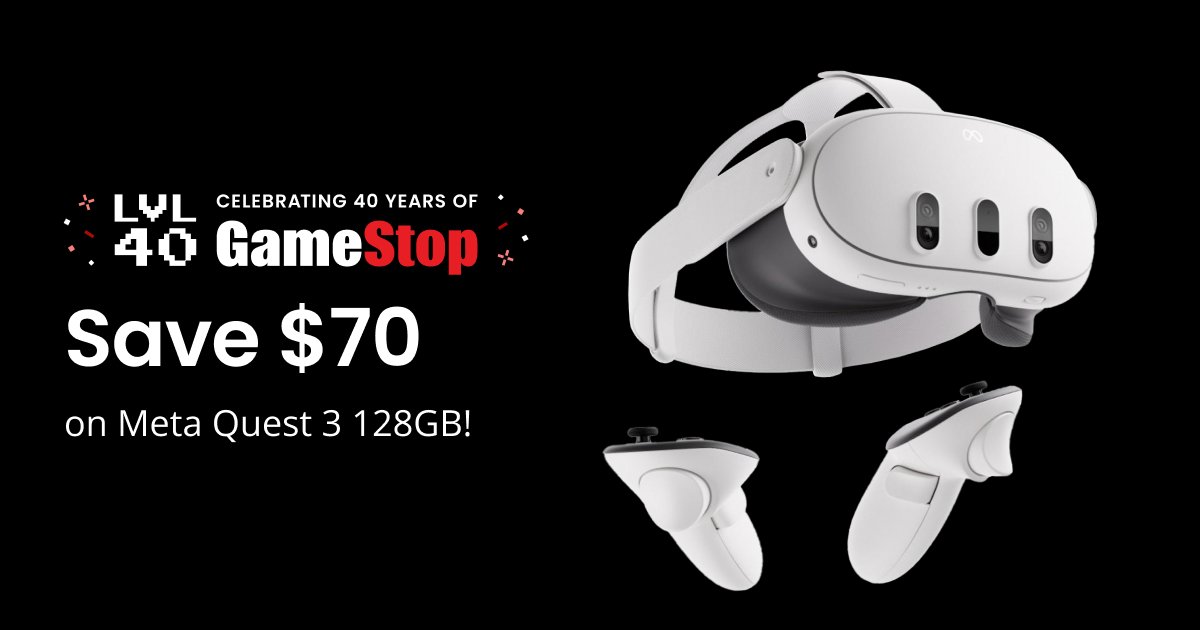 gamestop's tweet photo. Great Scott! Go back to the future when you save $70 on Meta Quest 3 128GB: https://t.co/c6nODLuaS8
#GameStop40 #MetaQuest3 #VR https://t.co/WN6tzEPYwP