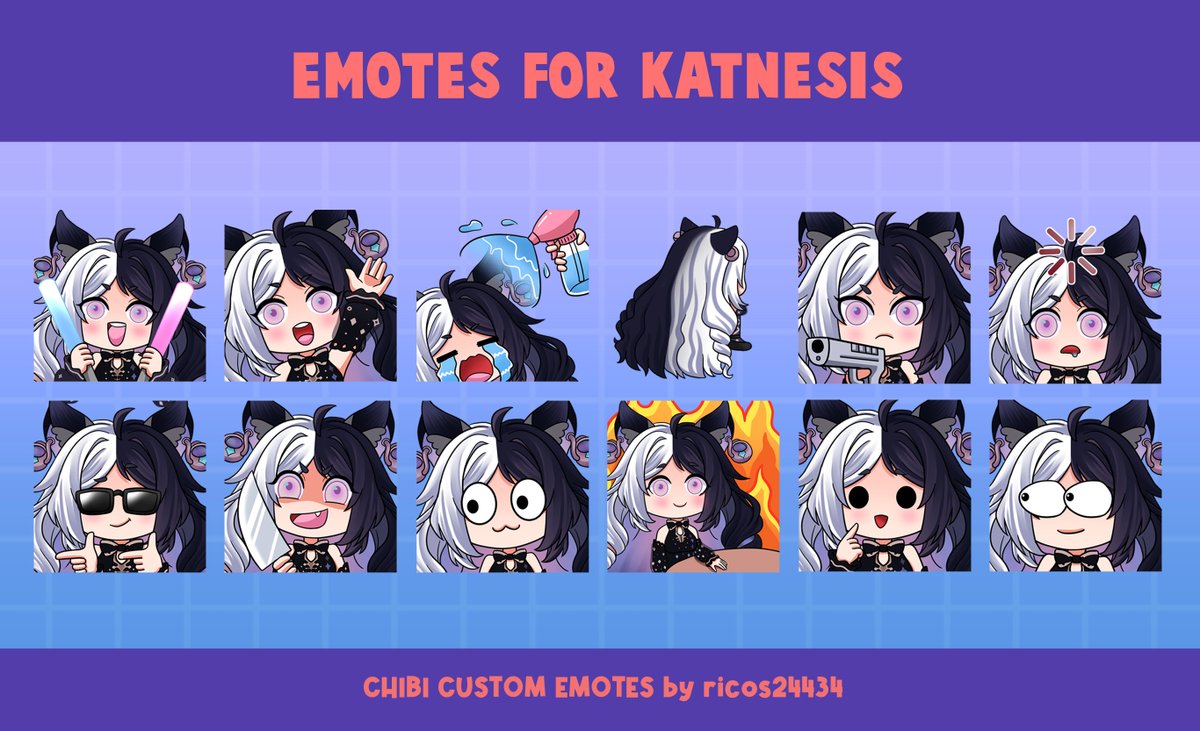 katnesisVT's tweet photo. Set of all my new emotes! 💜

#Vtubers #VtuberDebut #Vtuberのおともだち募集 https://t.co/qK704Dsmou
