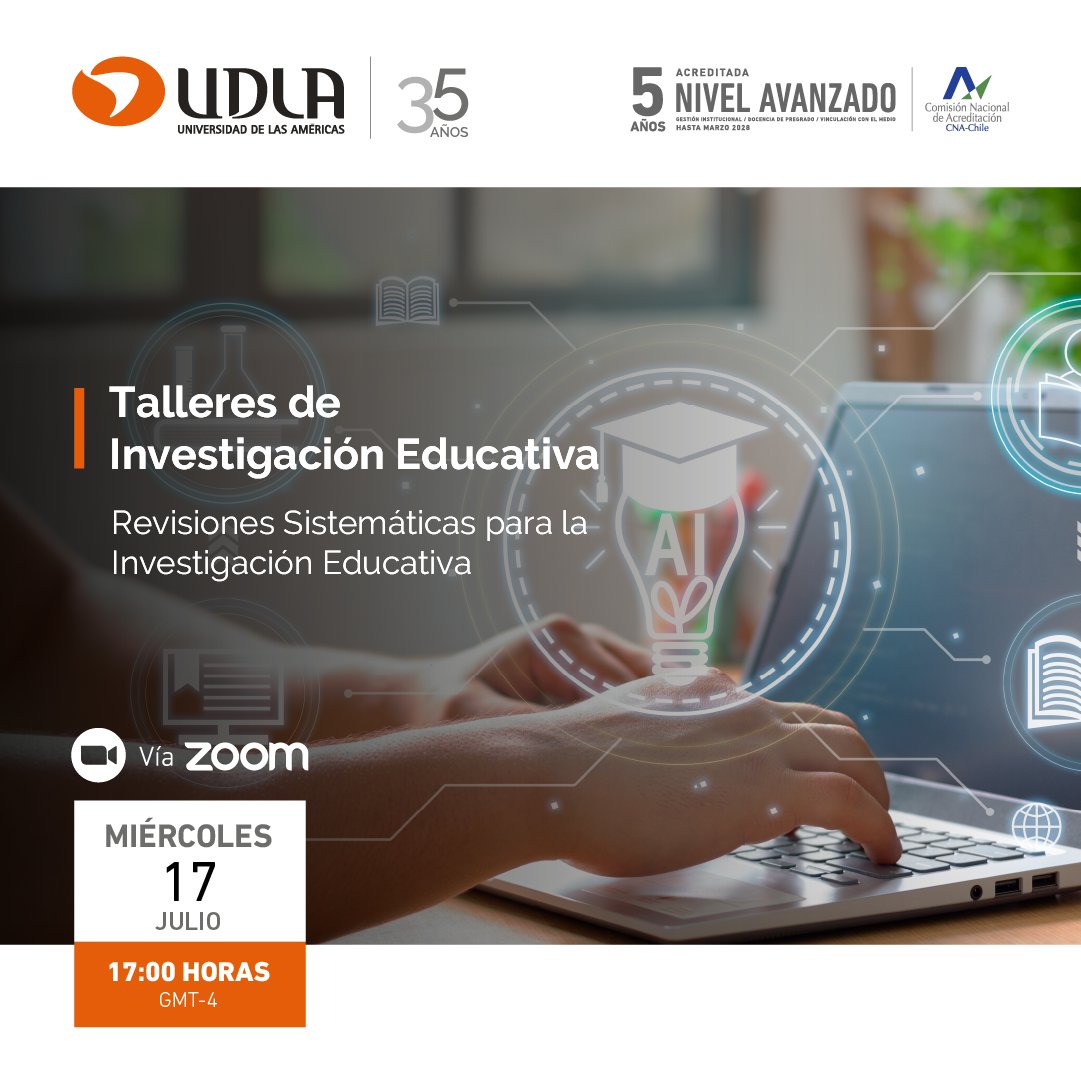 Estudiantes y académicos de #postgrado UDLA: Invitamos a participar del próximo taller de #Investigación Educativa, diseñado para fortalecer habilidades en publicación científica, metodologías y análisis estadístico.
👉Inscripciones: forms.office.com/pages/response…
