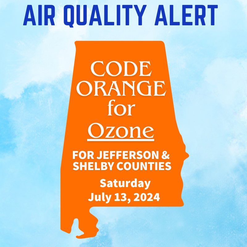 ALCleanAir's tweet image. Tomorrow is an Orange Air Quality Alert Day for our region! Head to our website for more info alabamacleanair.org