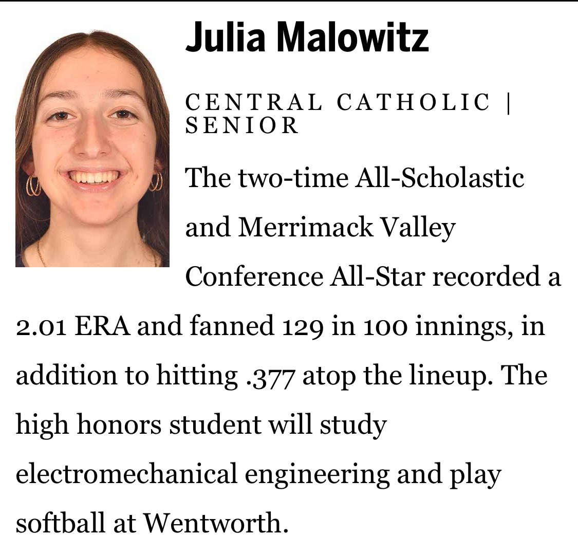 Congrats to Julia on her selection to the Boston Globe All-Scholastic Team. Julia has been a workhorse for us and is incredibly deserving of this honor.