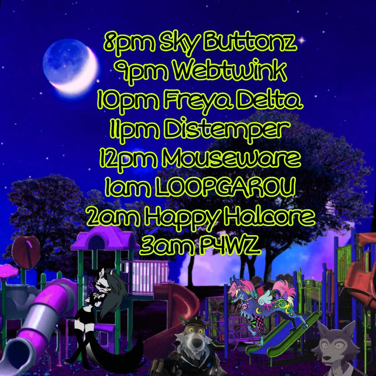 ❤️🧡💛✨OFFICIAL RECESS (7/12) LINEUP!!!!!✨💚💙💜:
• Surprise pre-show performance from <a href="/SkyButtons/">Sky Clark</a>
• <a href="/webtwink/">webtwink</a>
• @freyadelta
• @distempermusic
• @mousewareMusic
• <a href="/L00PGAR0U_/">ZΔNE LYKAΘN 🐺</a> 
• Happy Halcore (PDX)
• P4WZ