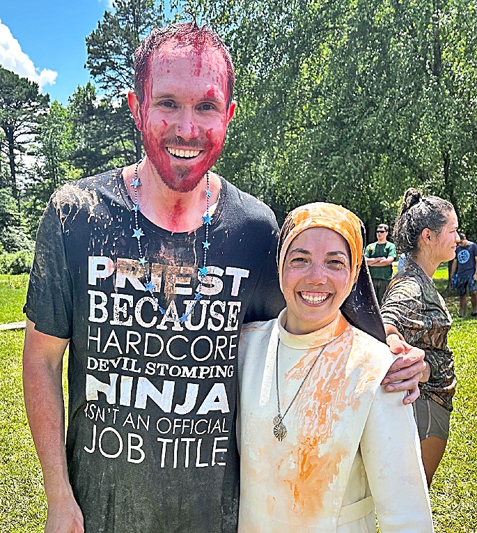 Father Tom Pringle &amp; Sister Grace Kupiszewski, grads of <a href="/StCharlesOrl/">St. Charles Borromeo</a>, met up at the Messy Games Life Teen’s Covecrest Camp w/students from local parishes. Sister joined the <a href="/MercedarianSrs/">Mercedarian Sisters</a> in 2021, &amp; Father was ordained for the @orlandodiocese in 2020. <a href="/holyfamilyorlan/">Holy Family Orlando</a>