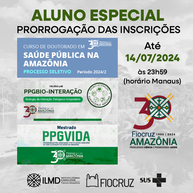 Prorrogadas as inscrições para seleção de alunos externos do PPGVIDA, PPGBIO-INTERAÇÃO e DASPAM

Saiba mais em: amazonia.fiocruz.br/?p=46861