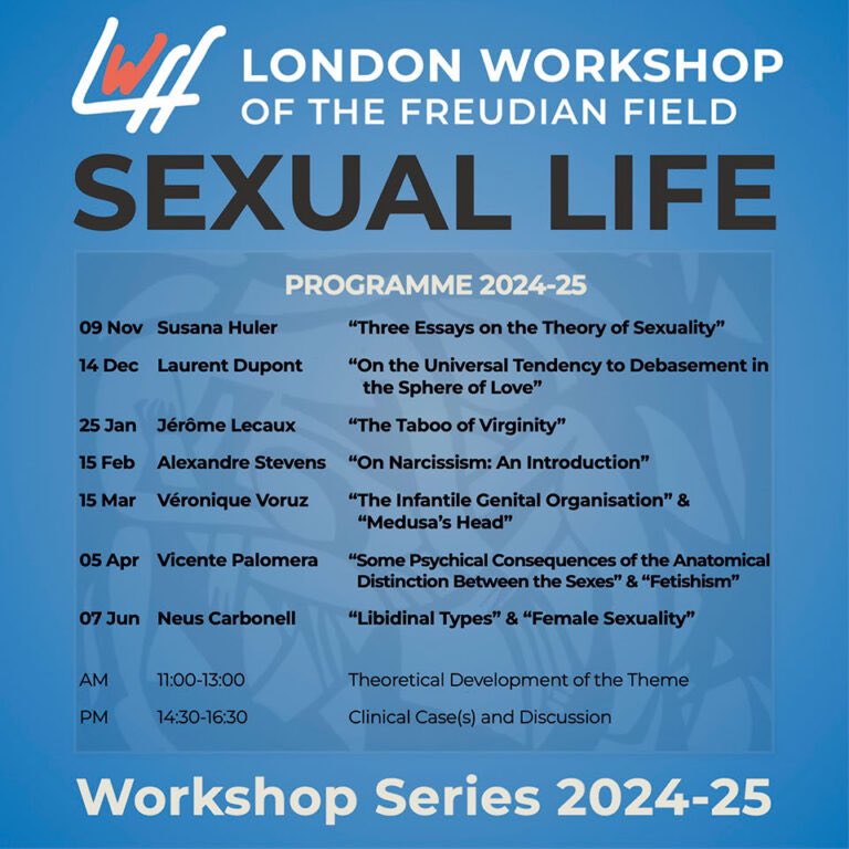 FreudianFieldUK's tweet photo. The programme of next year’s London Workshop on 𝑺𝒆𝒙𝒖𝒂𝒍 𝑳𝒊𝒇𝒆 is now available on our website.
Under the direction of 𝑱𝒂𝒄𝒒𝒖𝒆𝒔-𝑨𝒍𝒂𝒊𝒏 𝑴𝒊𝒍𝒍𝒆𝒓 @jamplus
Registrations to open soon!
💠https://t.co/2BDNjScGOM
#Freud #Lacan #psychoanalysis #freudianfield https://t.co/CNjiT2jBKm