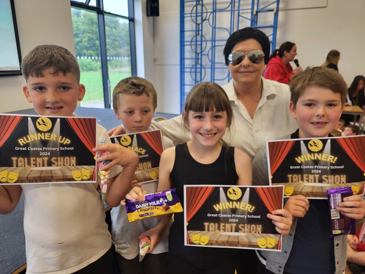 What an amazing amount of talent we have at Great Coates Primary Academy! Here are the runners up and winners of our school talent show with... Simon Cowell 😮 <a href="/PrimaryGreat/">Great Coates Primary</a> #gcptalentshow