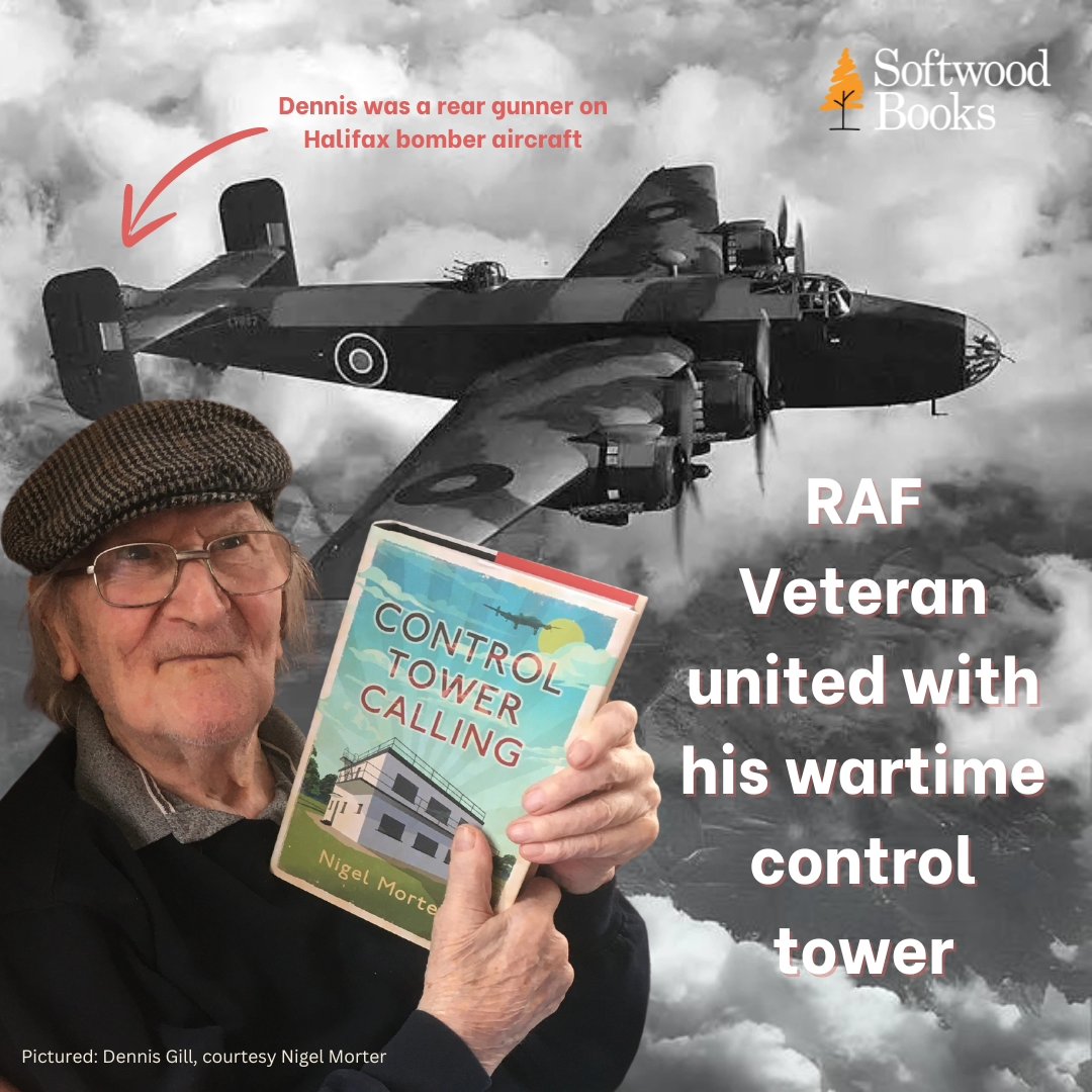 Such a poignant image, to see RAF veteran, Dennis Gill, holding a copy of the incredible 'Control Tower Calling' by Nigel Morter <a href="/ControlTowerNC/">Control Tower B&B</a>. 80 years ago, Dennis would have been very familiar with this building at RAF North Creake!

softwoodbooks.com/post/control-t…
#History #RAF