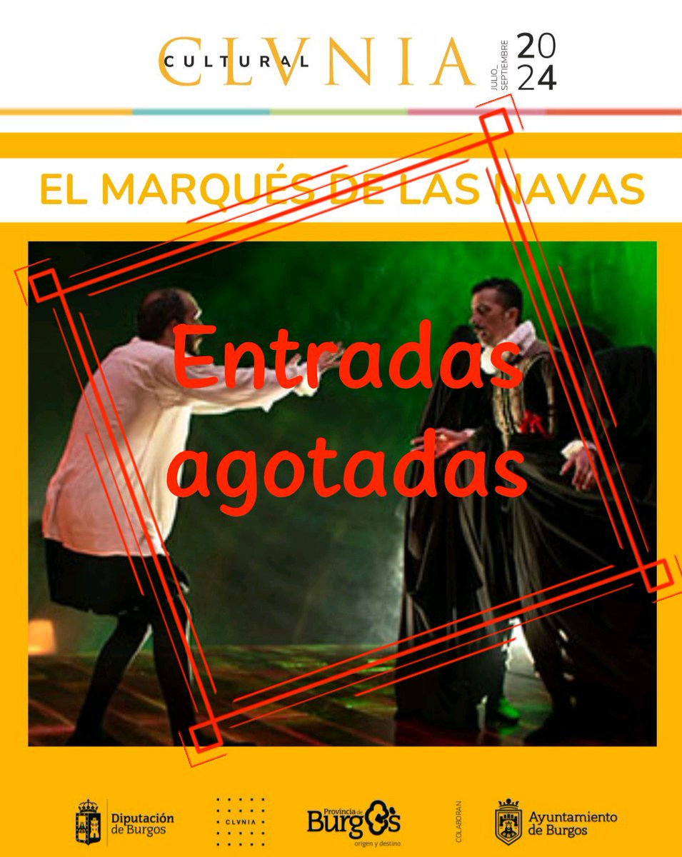 Buenas Clunienses!!
🗓️Queda un mes para el festival de teatro y ya están agotadas las entradas para el Marqués de las Navas.
🎭Para el resto de espectáculos quedan muy pocas entradas.
🪽A qué estás esperando!! Corre, qué vuelan!!
#clunia #cluniasulpicia #festivalverano #entradas