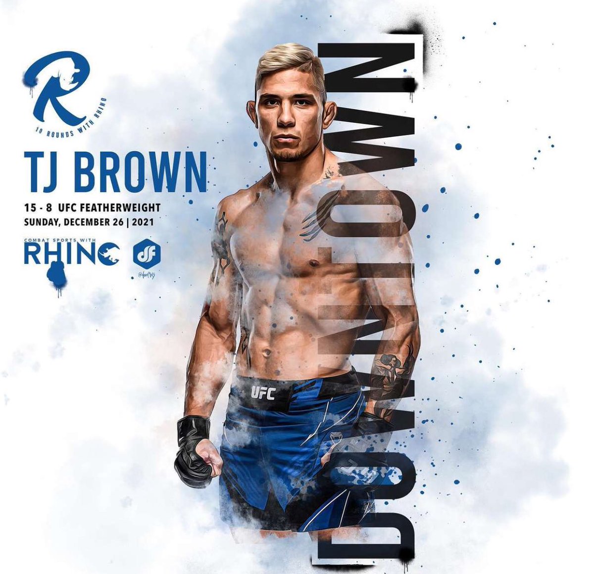 ComSportswRhino's tweet photo. Best of luck and skill to TJ at #DestinyMMA in Hawaii tonight and To Kasey & Cedric at #LFA188 on @UFCFightPass 🔥🔥🔥 Art by @davefretz & @JayMMA4 🍻 #MMATwitter #RhinoGang @LFAfighting #MMA https://t.co/CPRGk5fYub