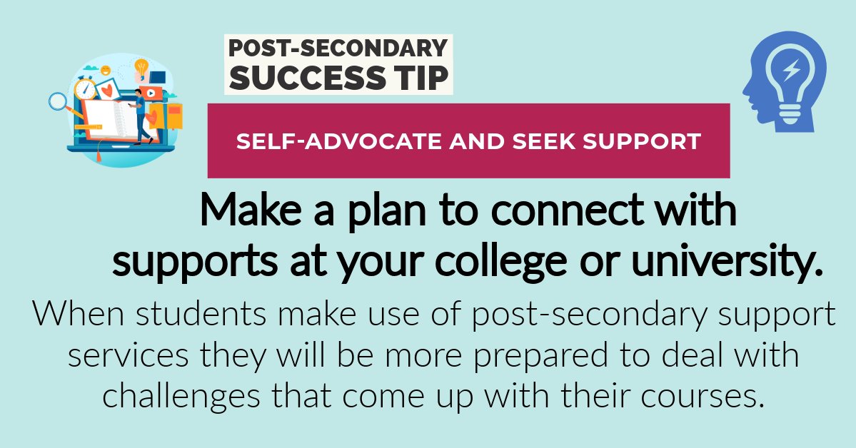 Post-Secondary Success Tip - Although during Summer many students are not taking classes, it is a good time to review academic Support Services available to you and make a plan to connect in the Fall. Remember that #SelfAdvocacy is key to #StudentSuccess!