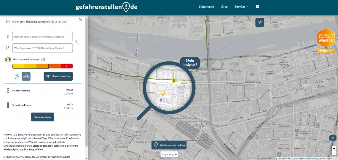 GIScienceHD's tweet photo. 🗺️Have you heard of the digital school route planner?
This app was developed by the #Initiative for #Safer #Routes to make #school #commutes safer for pedestrians and cyclists. It is based on the #openrouteserviceAPI and kept up to date via #OSM data.
🔎https://t.co/TP0G3yAVjb https://t.co/CP1Br83yYF