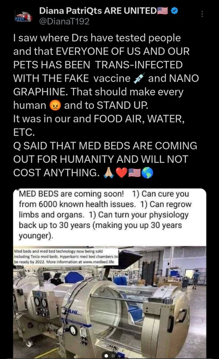 Hilltop__Leader's tweet photo. I can't even feel sorry for these people anymore. π Anyone stupid enough to believe this shyt...? Are already too far gone from reality. π #QNuts #MedBed delusions. https://t.co/niLpIHUB87