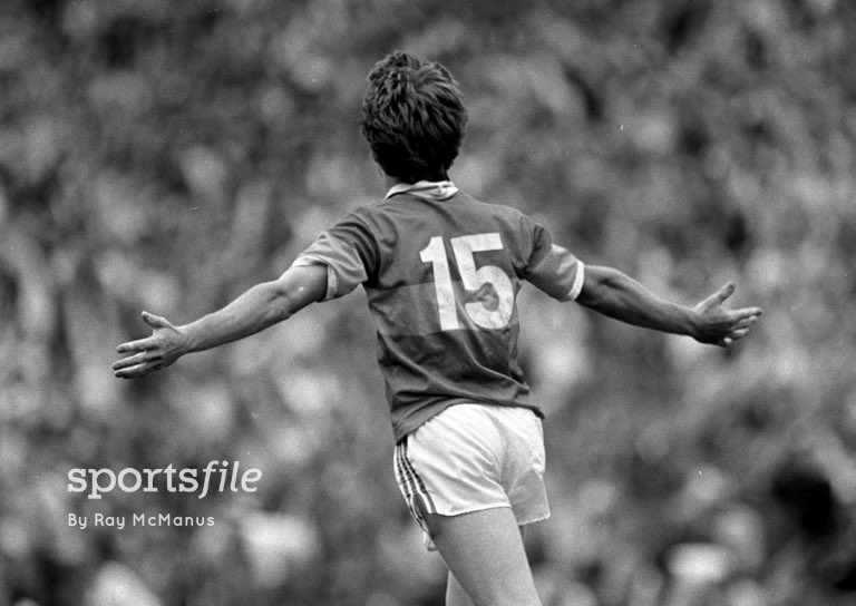 On this day 1987. Nicky English, Tipperary, celebrates scoring a goal after kicking the ball into the net after losing his hurl during the Munster Senior Hurling Championship Final between Tipperary and Cork at Semple Stadium in Thurles <a href="/TipperaryGAA/">Tipperary GAA</a> 
📸 <a href="/Sportsfileray/">Ray McManus</a>