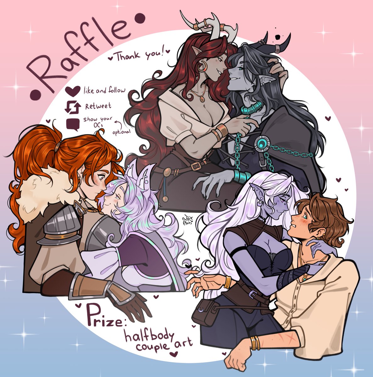 auri_nox's tweet image. 🌟ART RAFFLE!🌟

♥ results on 1st of August ♥

RULES TO ENTER: 
🌿follow me! 
🌿like and RT this post! 
🌿comment an sfw ref/art of your OC(s)

♥ prize - halfbody couple art! ♥

🍀I may also choose some additional winners :"3 🍀

#artraffle #artlottery #characterdesign