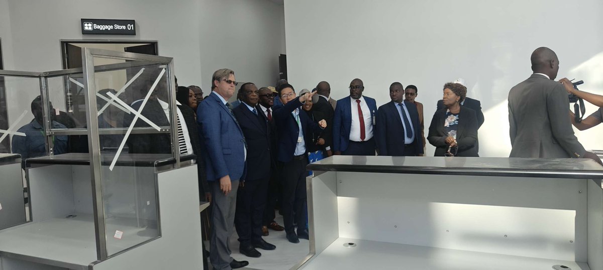 CJI_Zim's tweet photo. Government officials, including Hon. Vice President Dr. C.G.D.N. Chiwenga, toured the unveiled VVIP Pavilion at R.G. Mugabe IntAirport today, preparing for the upcoming 44th SADC Summit. Minister of Transport, Tourism, ICT, and more were present, ensuring a smooth summit ahead. https://t.co/VHQeBjOolT