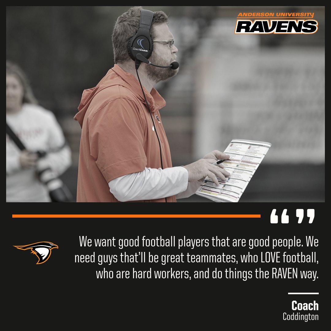 Anderson University Football (@aufootball__) on Twitter photo What do we look for in future Ravens?
Ask our Head Coach, <a href="/coach_codd/">Jonathan Coddington</a>
Any recruits interested in learning more about our program, fill out our questionnaire attached below⬇️
frontrush.com/FR_Web_App/Pla… What do we look for in future Ravens?
Ask our Head Coach, <a href="/coach_codd/">Jonathan Coddington</a>
Any recruits interested in learning more about our program, fill out our questionnaire attached below⬇️
frontrush.com/FR_Web_App/Pla…