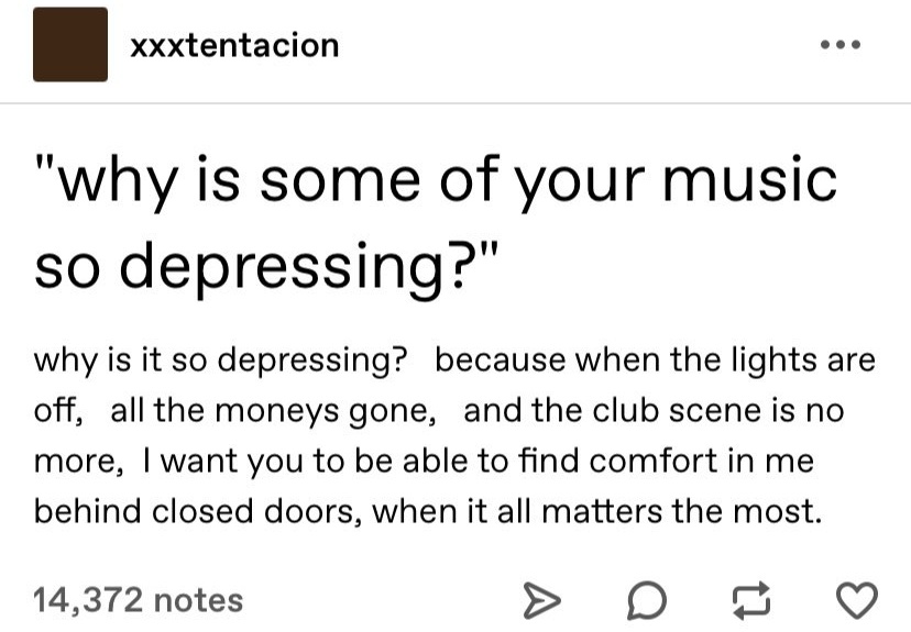 atiofficial_'s tweet photo. XXXTentacion's answer to why some of his songs are depressing https://t.co/hoyZhSbagh