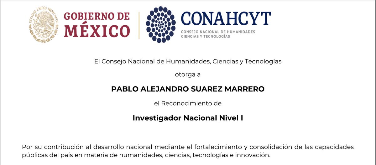 PabloASuarezM's tweet photo. Es emocionante saber que el @Conahcyt_Mex me reconoció como Investigador Nacional Nivel I dentro del SNII (2025-2029). Gracias a las personas e instituciones que han contribuido al Profesor-Investigador que soy. Mil gracias a Cuba y México. https://t.co/Y3cdhNheSx
