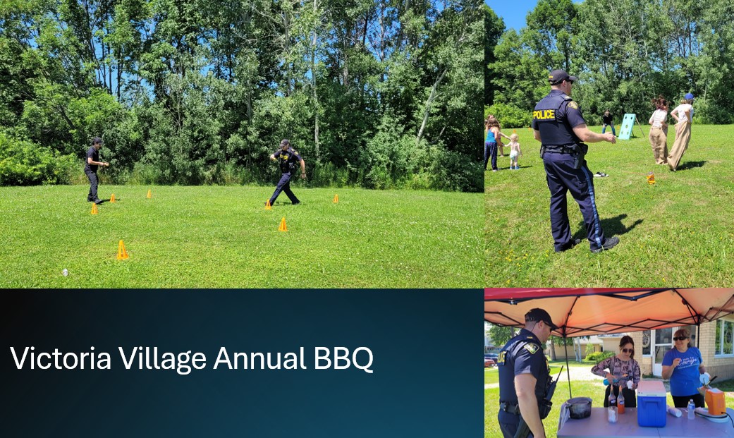 OPP_WR's tweet photo. The #GreyBruceOPP attended the annual Victoria Village BBQ in #Meaford.  It was a fun time seeing all of the residents and service providers enjoying a BBQ together.  The OPP's very own Sgt Heels challenged Abd the Grey Bruce OPP Youth In Policing Initiative student to a ball and spoon race.  In the end, Sgt Heels demonstrated that he has very steady hands and won the race. #communityevent #communitycomingtogether ^kl