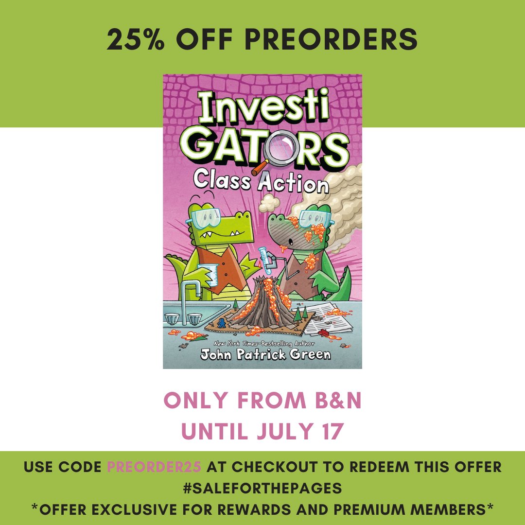 John Patrick Green (@johngreenart) on Twitter photo Psst! <a href="/BNBuzz/">Barnes & Noble</a> is running a huge preorder sale! If you want to preorder INVESTIGATORS: CLASS ACTION and get 25% off, join their free rewards program and use code PREORDER25 at checkout!
#saleforthepages
bit.ly/3XVL6zs
@01firstsecond <a href="/MacmillanUSA/">Macmillan Publishers</a> Psst! <a href="/BNBuzz/">Barnes & Noble</a> is running a huge preorder sale! If you want to preorder INVESTIGATORS: CLASS ACTION and get 25% off, join their free rewards program and use code PREORDER25 at checkout!
#saleforthepages
bit.ly/3XVL6zs
@01firstsecond <a href="/MacmillanUSA/">Macmillan Publishers</a>