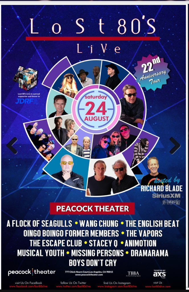 Join us, Saturday August 24 <a href="/peacock_theater/">Peacock Theater</a> with <a href="/Lost80sLive/">Lost 80's Live</a>  
Tickets on sale now !
axs.com/events/526757/…