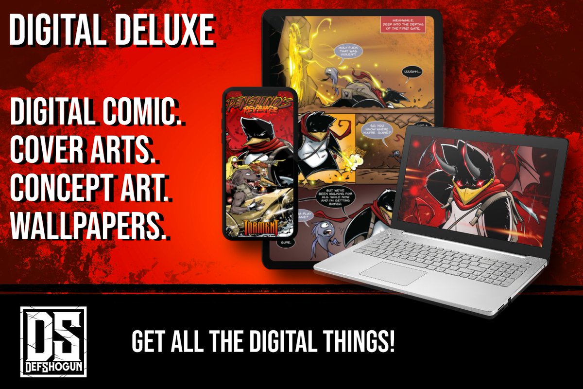 DefShogun's tweet photo. Multiple tiers with enough rewards for your grubby lil fingy meats! Digital and physical copies available! Help bring Penguino's latest adventure to life! Thanks for all your support! https://t.co/FIXDrP0auk  #comics #comicart #cartoons #90s https://t.co/HIXdLNHGKl