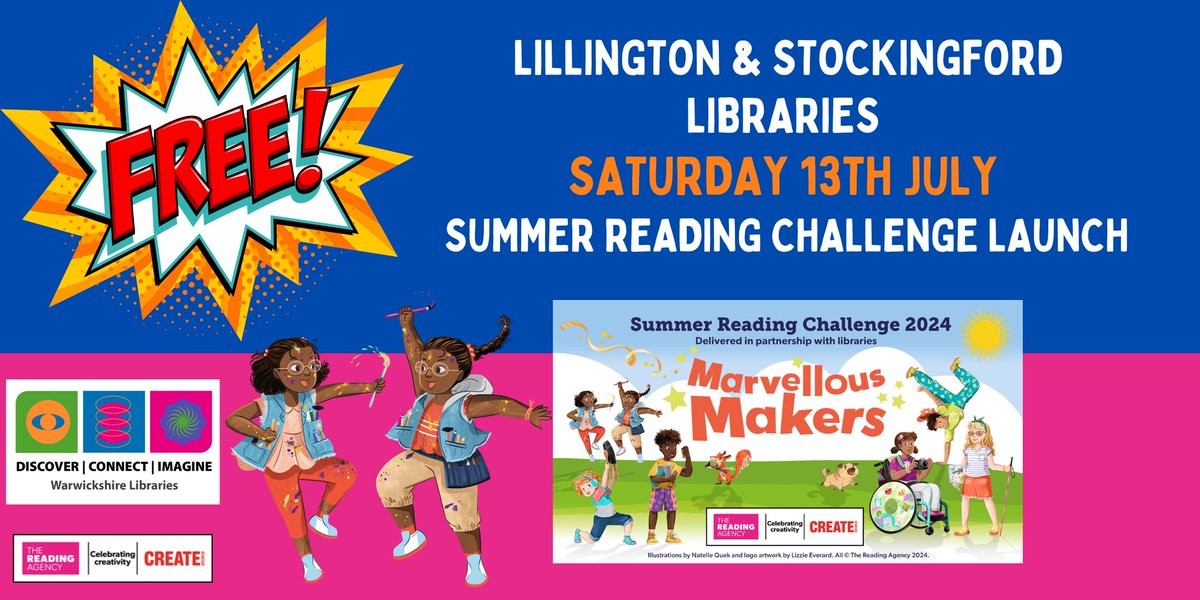 Child_Warks's tweet photo. Happening tomorrow!
Join #Stockingford and #Lillington libraries, 11am - 4pm, to enjoy free Summer Reading Challenge launch events including creative activities and workshops for children and their families.
Find out more https://t.co/hEVNfJt3w0 @warkslibraries https://t.co/NlakdDF8bX