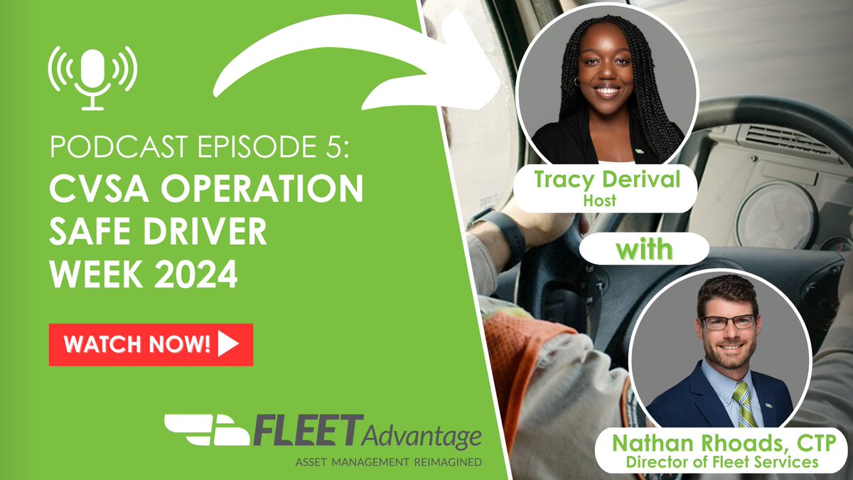 Fleet_Advantage's tweet photo. 🤔 Did you miss our podcast episode with with Tracy Derival and Nathan Rhoads on @CVSA's Operation Safe Driver Week? 🎧 Tune in now to learn about safe driving practices &amp; fleet safety: https://t.co/QRLWyUI03w!  #OperationSafeDriverWeek #SummerOfSafety #FleetManagement https://t.co/LbjIg1sX8b