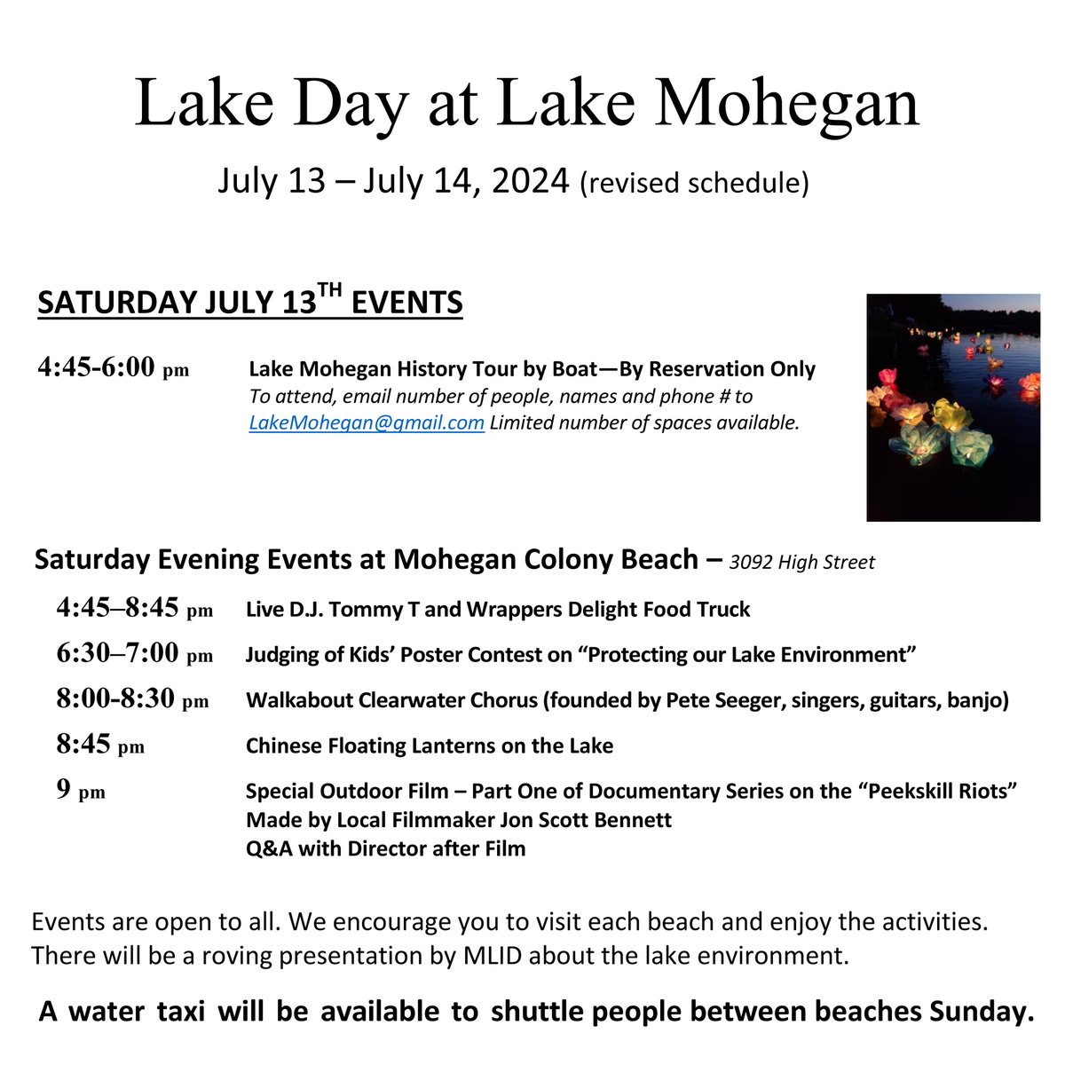 TownofYorktown's tweet image. Please take note that due to the predicted rain on Saturday, there is a revised schedule of activities for Lake Day. #MoheganLakeImprovementDistrict #MLID #lakeday #lakedayatmoheganlake