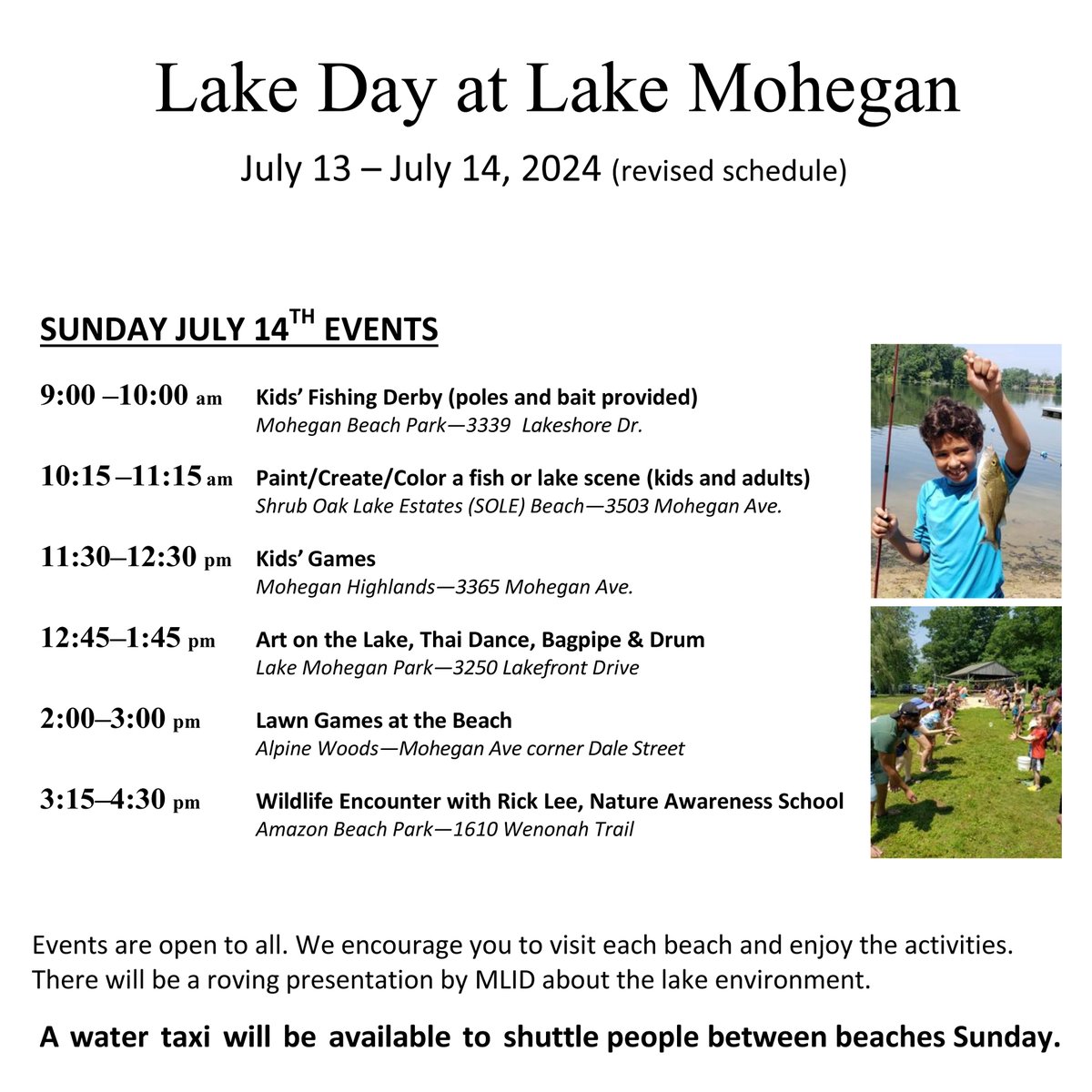 TownofYorktown's tweet image. Please take note that due to the predicted rain on Saturday, there is a revised schedule of activities for Lake Day. #MoheganLakeImprovementDistrict #MLID #lakeday #lakedayatmoheganlake