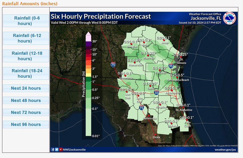 Bix_1999's tweet photo. @NWSJacksonville @NWS #4 The "Flooding" tab with Precipitation Chances is the same as #2 and #3 (i.e. old graphic listed as "today's)
#5 Same issue, but for rainfall totals. 
#6 Under the "Heat" Tab, same issue under "Heat Index"
#7 Same under "Fire Weather", then "Relative Humidity"

(more coming) https://t.co/PyVYMUdRnh