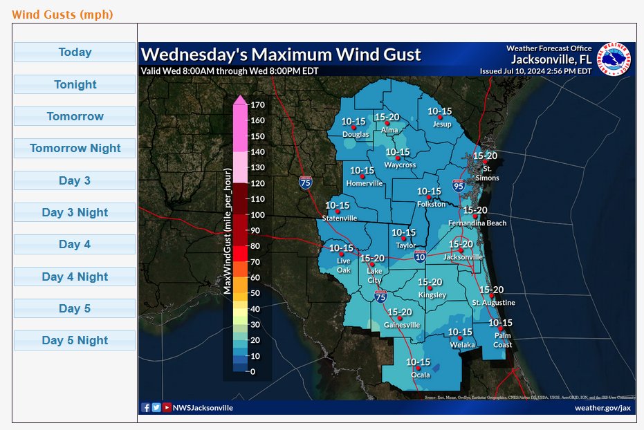 Bix_1999's tweet photo. @NWSJacksonville @NWS #8 Under "Fire Weather", max wind gusts, possibly a repeat of #3
#9-#11 "Chance of Rain", "Heat Index", "Hi/Lo Temps" https://t.co/DBNlPhi38V
