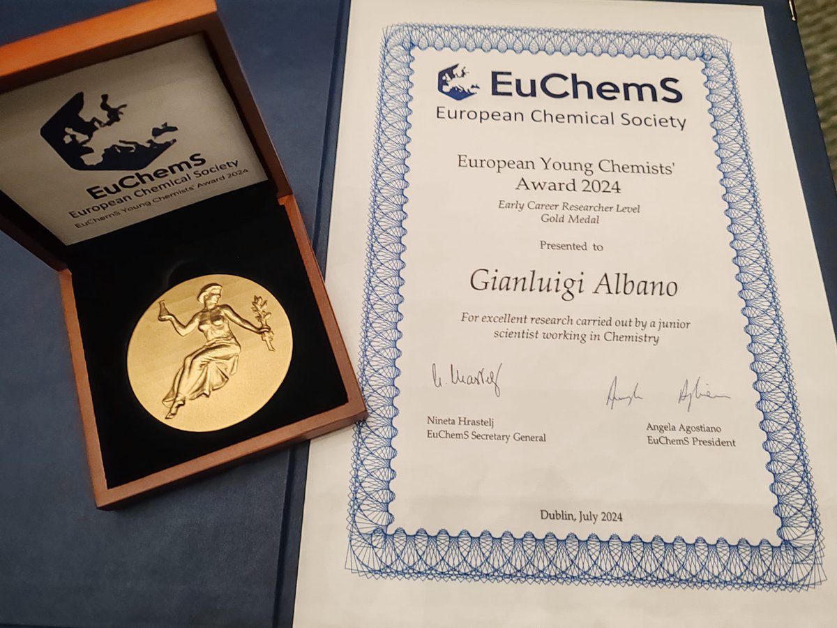 CDatPisa (@cdatpisa) on Twitter photo Yesterday at the closing ceremony of the 9th EuChemS Chemistry Congress #ECC9 in Dublin, <a href="/GianluigiAlbano/">Gianluigi Albano</a> received the very prestigious European Young Chemist’s Award (EYCA) 2024 Gold Medal. Very proud of you, Gianluigi! 🎊 Yesterday at the closing ceremony of the 9th EuChemS Chemistry Congress #ECC9 in Dublin, <a href="/GianluigiAlbano/">Gianluigi Albano</a> received the very prestigious European Young Chemist’s Award (EYCA) 2024 Gold Medal. Very proud of you, Gianluigi! 🎊