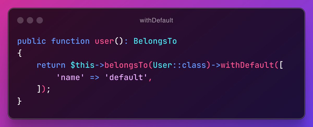laravel_france's tweet photo. 💡 #FridaysTips Une de vos relations est potentiellement null et cela peut provoquer des erreurs ? 💥
N'ayez plus peur de manipuler un null en définissant une relation par défaut avec la méthode `withDefault` :
https://t.co/8wIvqTaNWQ
Bon weekend 👋 https://t.co/O5RYsD6I9e