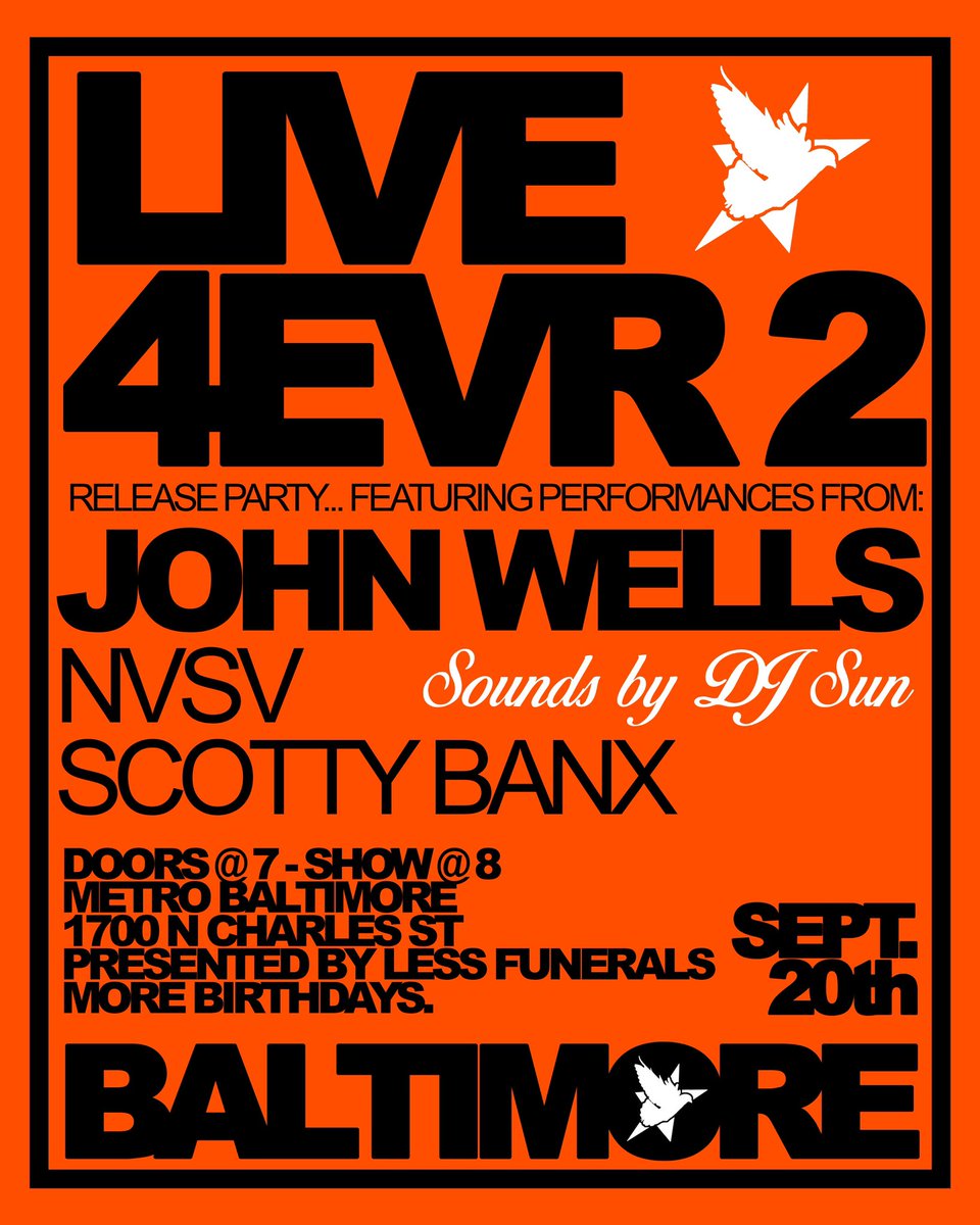 johnwells__'s tweet photo. aredd man look… @MetroGallery finally told me i could headline a show over there… it’s called LIVE 4EVR 2. we put a lot of work into this so far and we’re still 10 weeks away… I NEEEEEEED y’all to pull up for this. AND this is a release party. YALL BETTER BE THERE. 🕊️⭐️ https://t.co/M27JGyhCCo