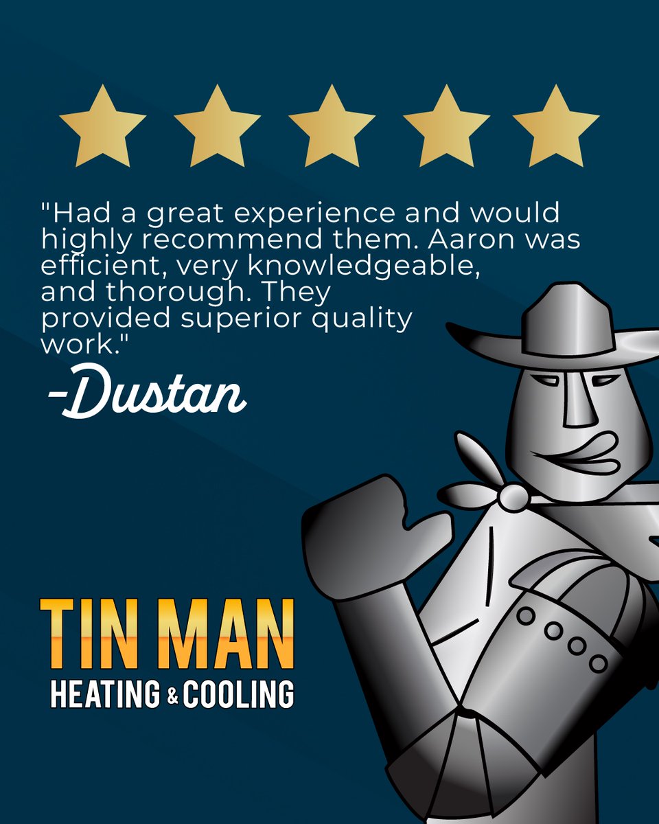 Tin_Man_Heating's tweet photo. Thank you Dustan M. for your recommendation and tin-tastic 5-🌟 review! 

We enjoy getting your feedback. Please leave us a Google review and tell us how your visit went. 🔗 https://t.co/0qlmT5rPnN

#TinMan #Cooling #ServiceWithAHeart #HVAC #BowlingGreen #Toledo #Fremont #Ohio https://t.co/WnVvmQ7m3f