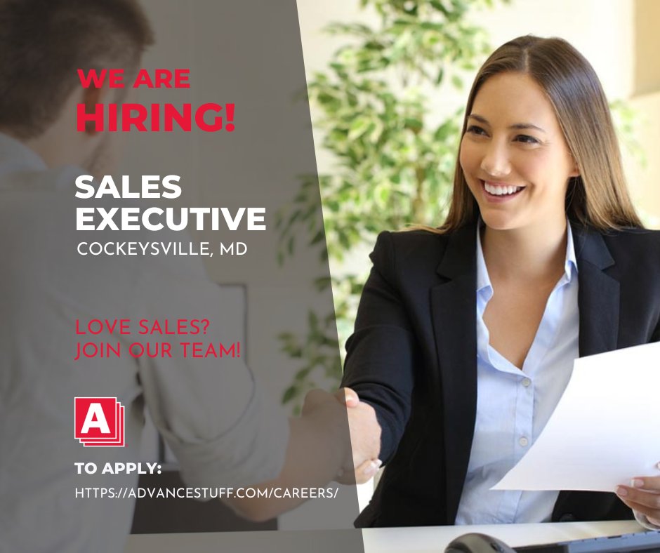 advancestuff's tweet photo. Love sales? If your answer is yes, then we hope you'll apply for our Sales Account Executive opening in Cockeysville! For more info and to apply, visit https://t.co/OizejEonII

#salesjobs #jobs #sales #hiring #jobsearch #recruitment #jobseekers https://t.co/rbUsm8KhAJ
