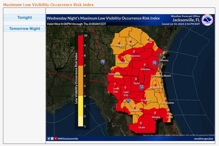 Bix_1999's tweet photo. @NWSJacksonville @NWS #19 Max Low Vis Occurrence Risk Index https://t.co/IMmxL3bsTb