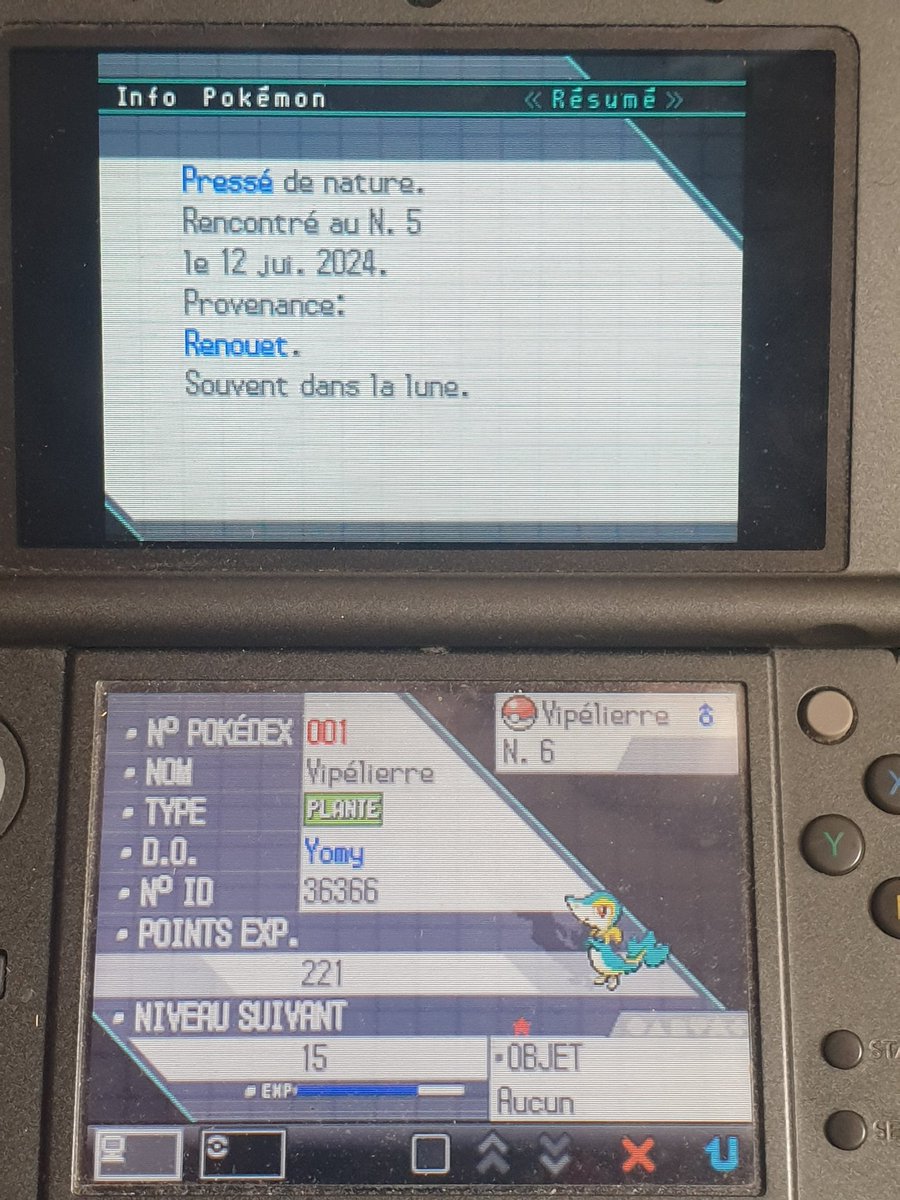 Vipélierre shiny après 8533 SRs (x2) à Renouet !!~ Malheureusement il est tombé pendant que je somnolais, je n'ai donc rien vu et rien entendu... Mais une belle surprise au réveil !