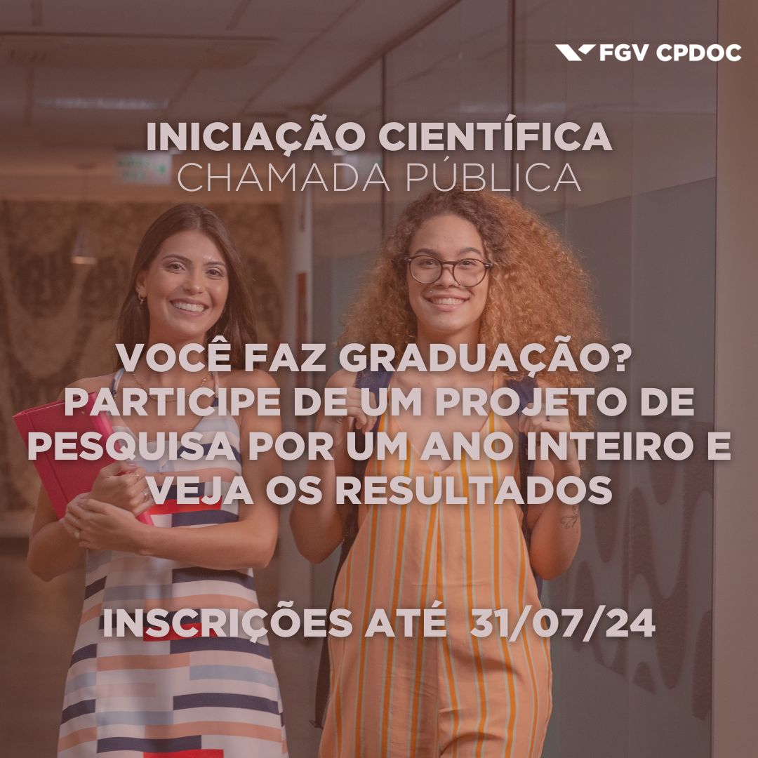 cpdocfgv's tweet photo. Se inscreva até 31/07 para a Iniciação Científica no CPDOC!📚💻Um ano de orientação com pesquisadores da casa, ganhando experiência com métodos de pesquisa, desenvolvendo o pensar crítico, a criatividade e o letramento digital. Conheça os projetos: https://t.co/LYx1xlmMXl https://t.co/gStkqYL0W9
