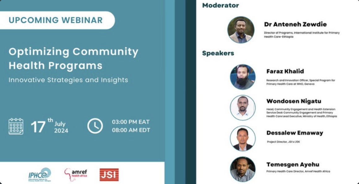 CORE Group (@coregroupdc) on Twitter photo 🌟 Join @IPHCEt for a webinar on "Optimizing Community Health Programs: Innovative Strategies and Insights" with <a href="/JSIhealth/">JSI | Better health & education outcomes. For all.</a> and <a href="/AMREF/">Silvia Tolve</a>. 🌍✨
🗓️: 17th July 2024
⏰: 3:00 PM EAT | 8:00 AM EDT
🤩 Don't miss this opportunity!
Register Here: us06web.zoom.us/webinar/regist… 🌟 Join @IPHCEt for a webinar on "Optimizing Community Health Programs: Innovative Strategies and Insights" with <a href="/JSIhealth/">JSI | Better health & education outcomes. For all.</a> and <a href="/AMREF/">Silvia Tolve</a>. 🌍✨
🗓️: 17th July 2024
⏰: 3:00 PM EAT | 8:00 AM EDT
🤩 Don't miss this opportunity!
Register Here: us06web.zoom.us/webinar/regist…