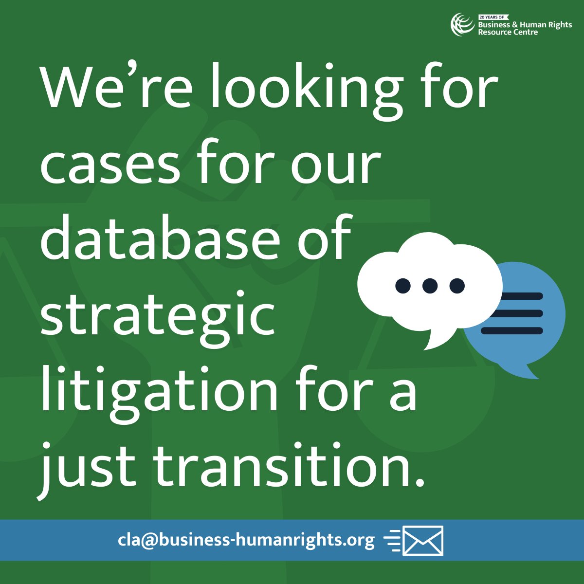 BHRCmedia's tweet photo. Are you going to court to defend your rights against irresponsible business in the renewable energy value chain?

We're building our database of strategic litigation for a #JustTransition. Explore the tracking tool and get in touch 📬 https://t.co/lU3yZxBQ1M https://t.co/IZaf6CrQLJ