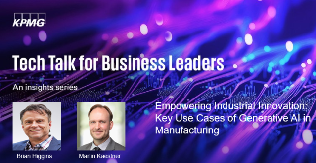 Discover the impact of #GenAI on manufacturing in our #TechTalk with KPMG. Join Brian Higgins &amp; Martin Kaestner as they delve into enhancing productivity, decision-making, &amp; business operations. Get a glimpse into the future of industrial innovation. dy.si/hfnPQ