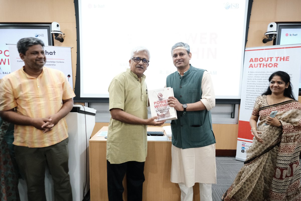 drrbalu's tweet photo. The Hyderabad launch of #PowerWithinBook was organized by Brhat and the Indian School of Business at the ISB Hyderabad campus. It was a special moment for me to have the book launched by my friend Madan.
The event featured an insightful panel discussion with Mr. B. Narasimha Sharma, Additional Solicitor General, Telangana High Court, and Nagaraj Paturi, Dean, Indica Academy, expertly moderated by Mr. Raghava Krishna, Founder of Brhat. The panel delved deep into the various Indic concepts explored in the book, offering rich perspectives and engaging dialogue.
Thank you to everyone who attended and contributed to making this launch a memorable occasion! 📚✨
@ISBedu @brhat_in @penguinindia