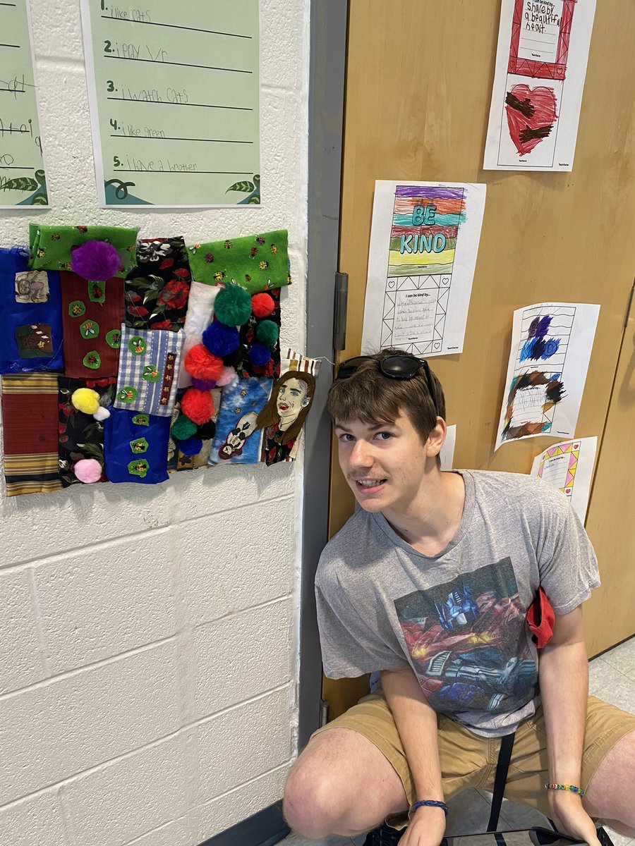 The <a href="/AlcdsbSLP/">ALCDSB SLP</a> Secondary LSDC Ss are reading the novel “Wonder” by <a href="/RJPalacio/">RJ Palacio</a> and are focusing on always choosing kind☁️💙🦋 

Throughout the week, Ss planned out a unique kindness design, cut and glued material, and collaborated in creating a Classroom Kindness Quilt! So cool!