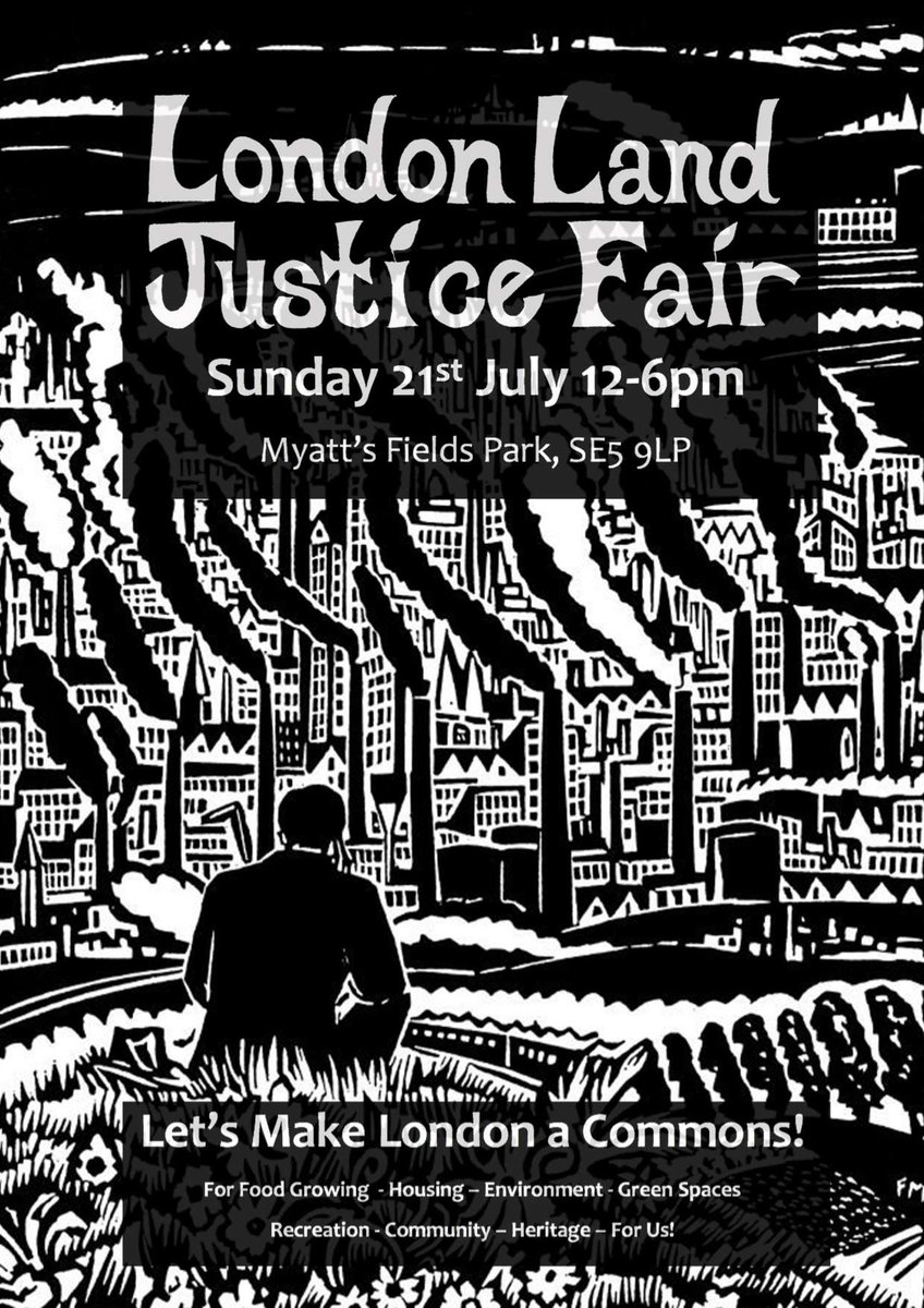 plandpolicy's tweet photo. Just over a week to go until London's first Land Justice Fair, Sunday 21st July @myattsfields! Stall holders now confirmed include: @cfgn_growers @FareFreeLondon @LDNgreenspaces @woc_gws @WomenStrike @HousRebellion @HousmansBooks @justspace7 @LandworkersUK @londonmining ... https://t.co/ZNf9QpVGIs