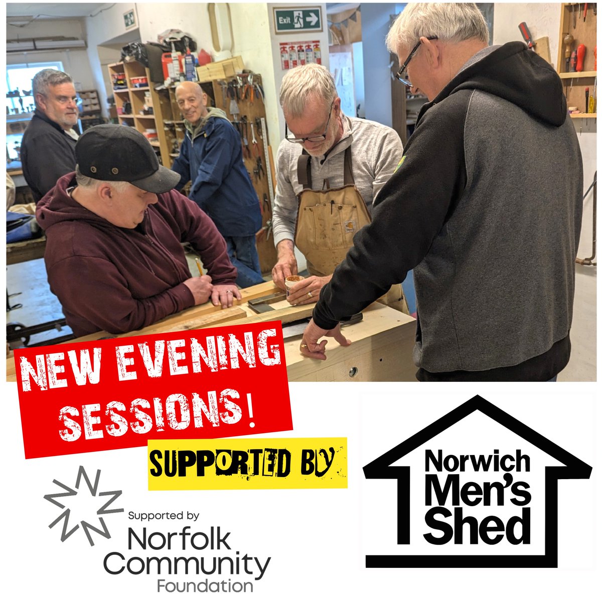 We 're  setting up EVENING SESSIONS!

Email nms@norwichmensshed.org.uk to register your interest - we're ready to go once we have enough participants!

Big thanks go to <a href="/NorfolkCF/">Norfolk Community Foundation</a>  Love Norfolk Fund 2024 for supporting us to extend our offer
#mentalhealthmatters #shinebrighter