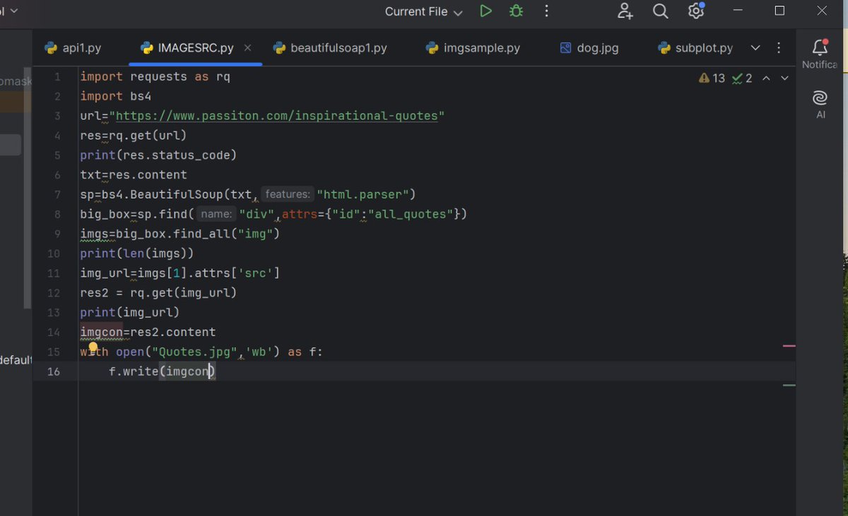 Amirdaselvi10's tweet photo. 📈Day 21 of my 30-daysproductivity 
Today learnt to scrap images from websites which was interesting...also revised web api concepts..🚀
Excited to learn more✨️
#30daysofproductivity 
#python https://t.co/66nKsqz2Wl