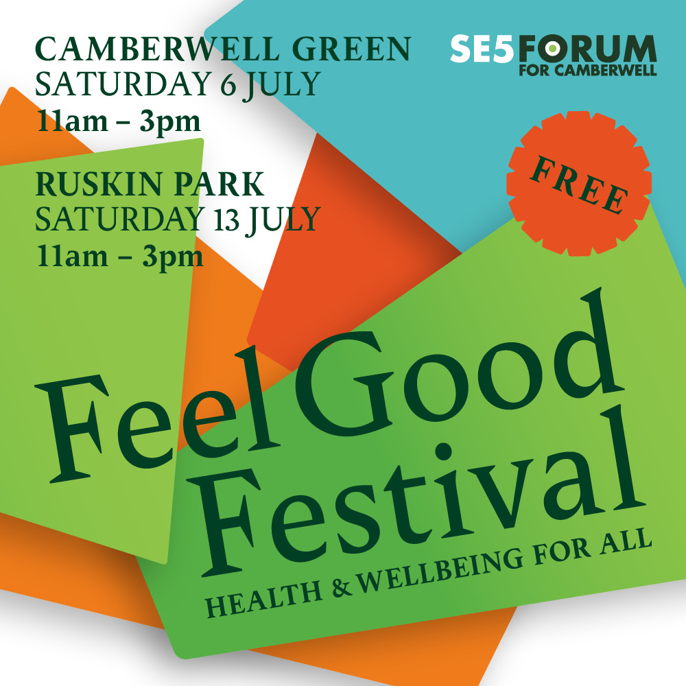 SE5 Forum Camberwell (@se5forum) on Twitter photo Our free Feel Good Festival in Ruskin Park tomorrow is all about wellbeing in nature
Join in community gardening + food growing with <a href="/RuskinParkSE5/">Friends of Ruskin Park</a> or try a meditative walk @zenyogalondon
Get health checks + advice <a href="/LambethTogether/">Lambeth Together</a> Health & Wellbeing Bus & <a href="/AgeUKLambeth/">Age UK Lambeth</a> Our free Feel Good Festival in Ruskin Park tomorrow is all about wellbeing in nature
Join in community gardening + food growing with <a href="/RuskinParkSE5/">Friends of Ruskin Park</a> or try a meditative walk @zenyogalondon
Get health checks + advice <a href="/LambethTogether/">Lambeth Together</a> Health & Wellbeing Bus & <a href="/AgeUKLambeth/">Age UK Lambeth</a>